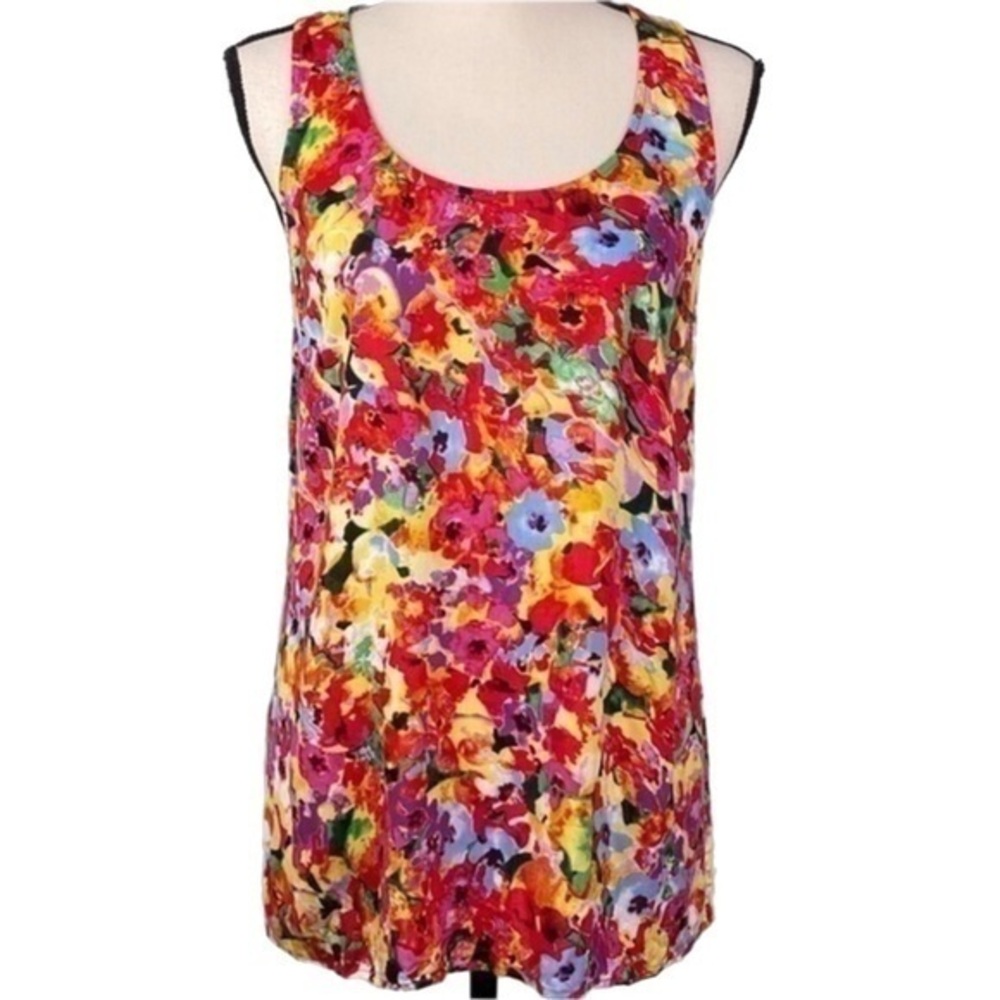 CABI red, yellow, blank, blue and purple racer back tank top in size Small. EUC